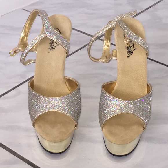 Pleaser Shoes - Pleaser Delight 609 6” Gold/Glitter heels Size 11
